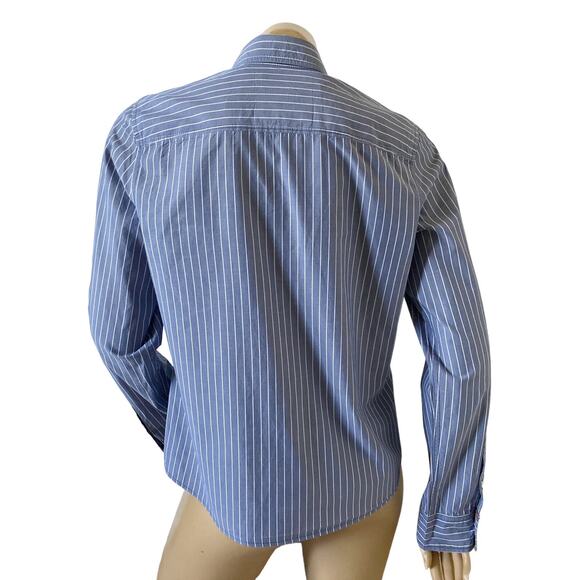Hollister Blue White Striped Collared Button Up Shirt Women's Large - Picture 4 of 8